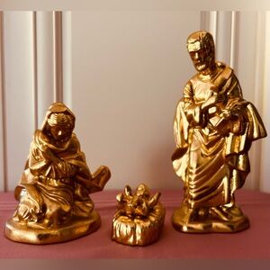 Vtg Holy Family Nativity Figurine Gold Colored Depose Joseph Mary Jesus